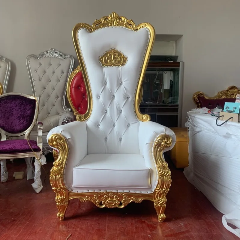 Factory direct sales Crown Hotel high back chair, solid wood wedding chair, queen chair hotel clubhouse decorative chair