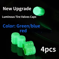 Universal 4 pcs Luminous Stem Caps Tire Valves Caps Stem Cover Illuminated Fluorescent Tyre Valves Nozzles Car Accessories