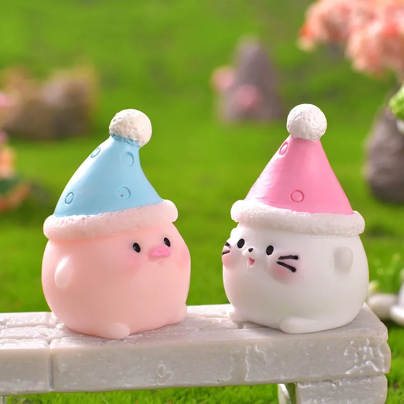 4 Styles Sleep Cap Animal Resin Figurines Micro Landscape Desktop Decor Sleeping Hat Rabbit Sheep Pig Cat