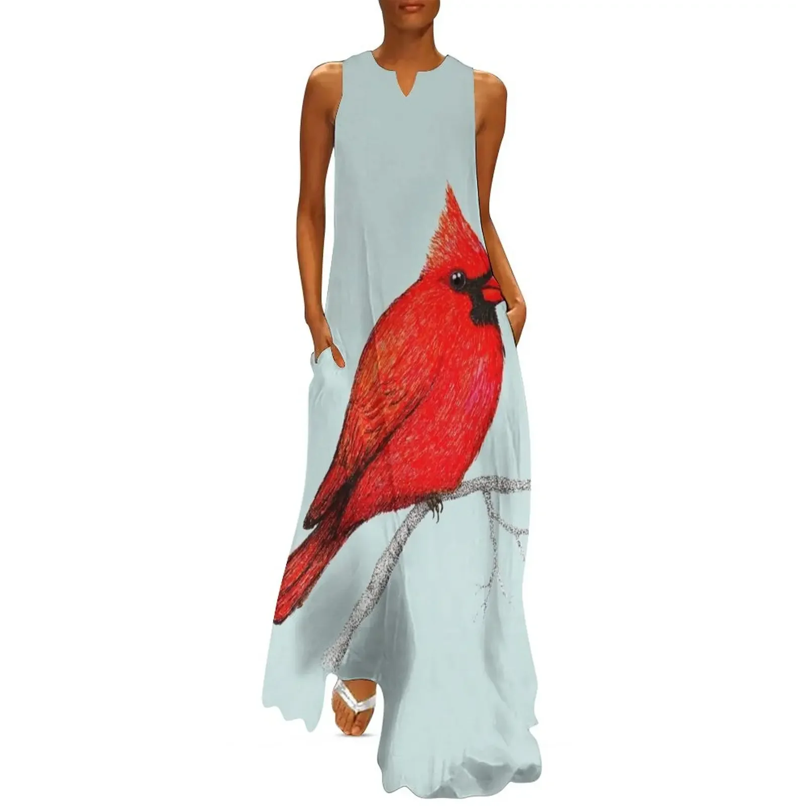 

Northern cardinal pen drawing Long Dress Women's clothing Women's skirt prom dress Dress