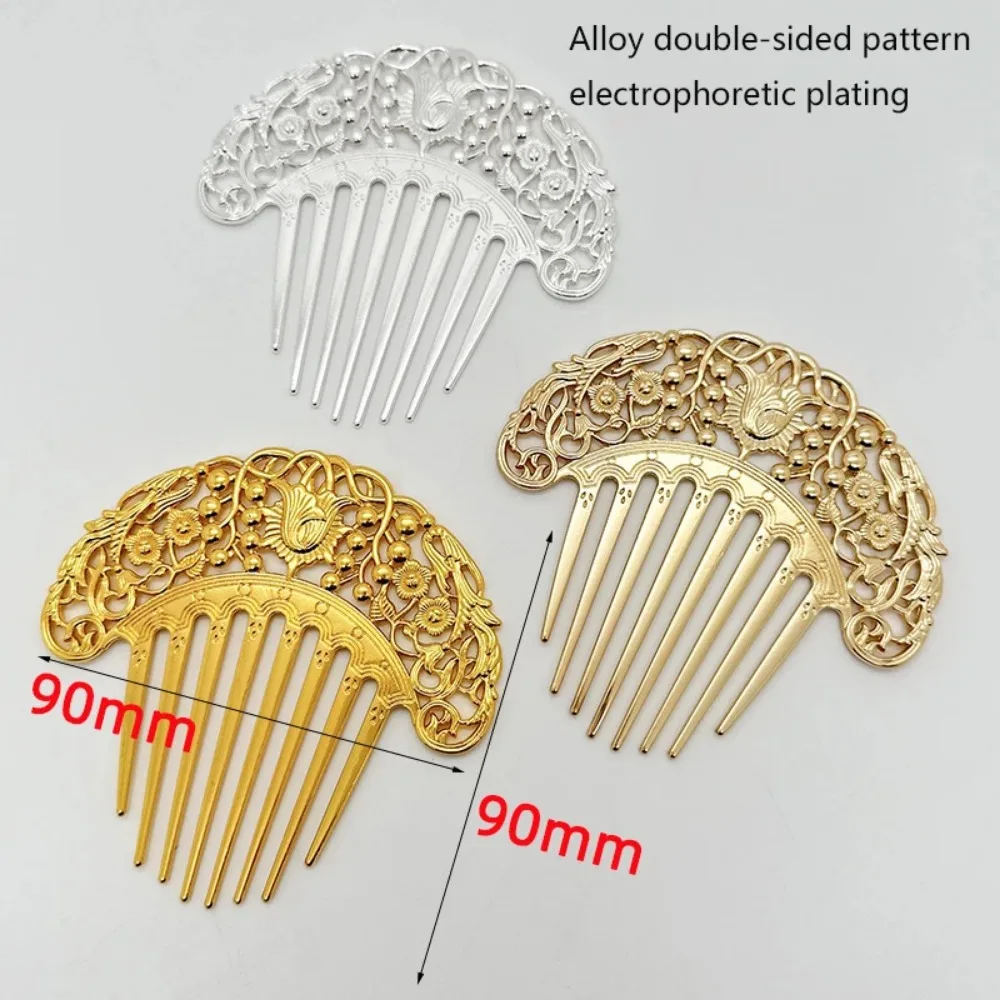 1pc Chinese Hairpin Retro Hair Comb Hanfu Dish Hairpin Hair Ornament Hollow Carved Comb Gold Ornament Metal Comb