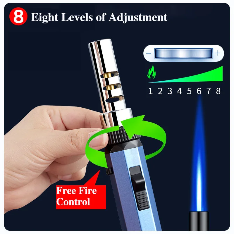 Metal Butane Gas Lighter  360° Use Metal Outdoor Windproof Torch Jet Lighter Gun BBQ Welding Cigar Tool Cigarette Accessories