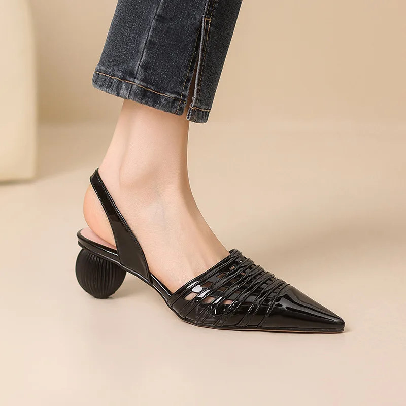 

Pointed Hollow Lantern Heeled Sandals Large-Size Sheepskin Back-Strap Special High Heels Women's Shoes Sandalias Mujer Verano
