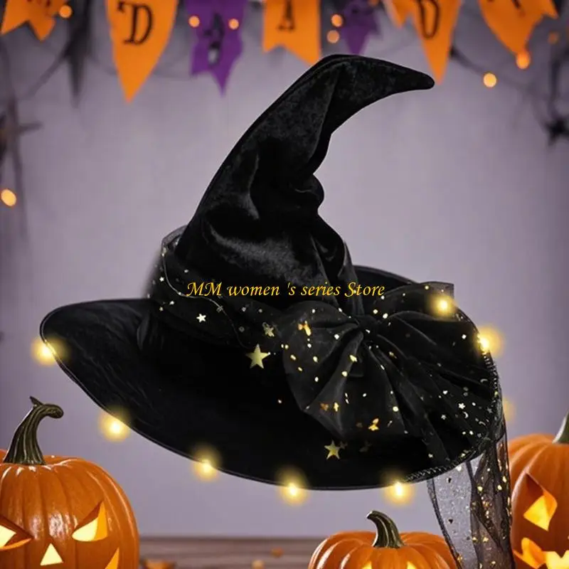 Q39C Bowknot Wizard Hat Halloween Witch Hat Halloween Cosplay Costume Witch Hat Party Wizard Hat Stage Performances Props