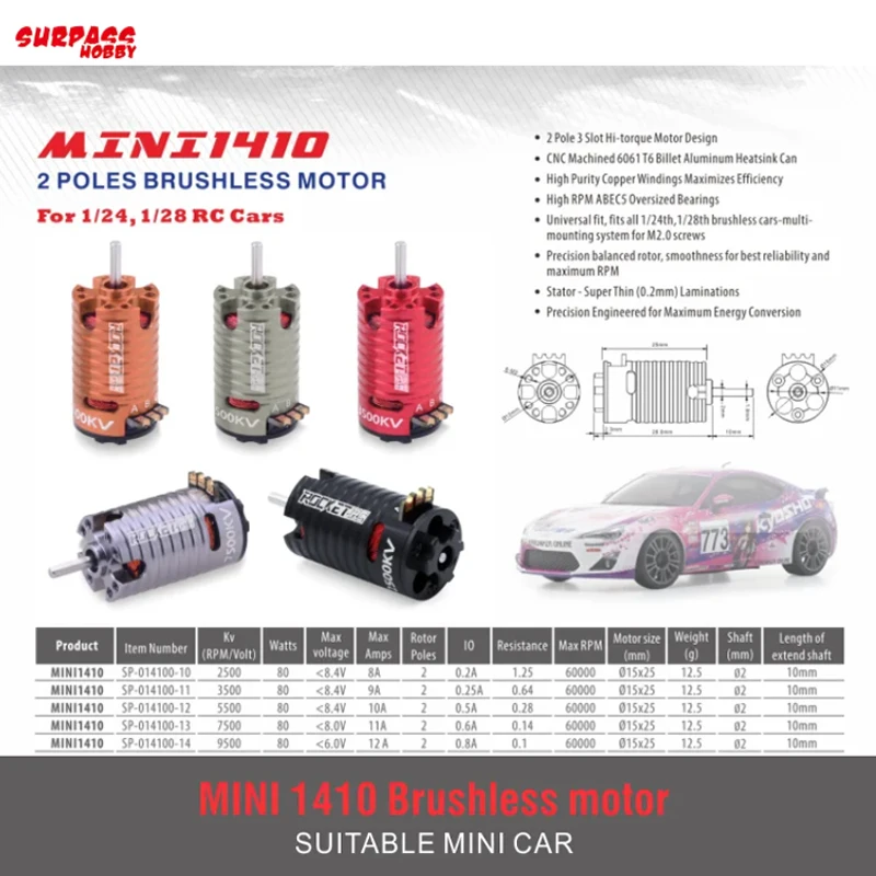 

Rocket MINI 1410 2500/3500/5500/7500/9500KV Бесщеточный двигатель вала 2,0 мм для 1/24 1/28 1/32 RC Drift Scx24 Kyosho Wltoys MNI-Z