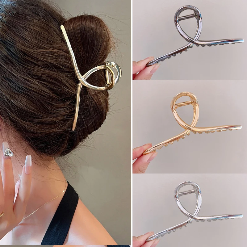 Oversized Metal Hair Claw For Women Fashion Geometric Hairpins Cross Shark Clip Hair Barrettes Girls Headband Hair Accessories