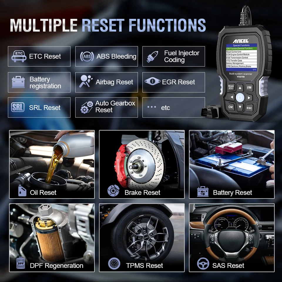 Ancel VOD700 OBD2スキャナー診断ツール 全システム対応 VOLVO ABS SAS
