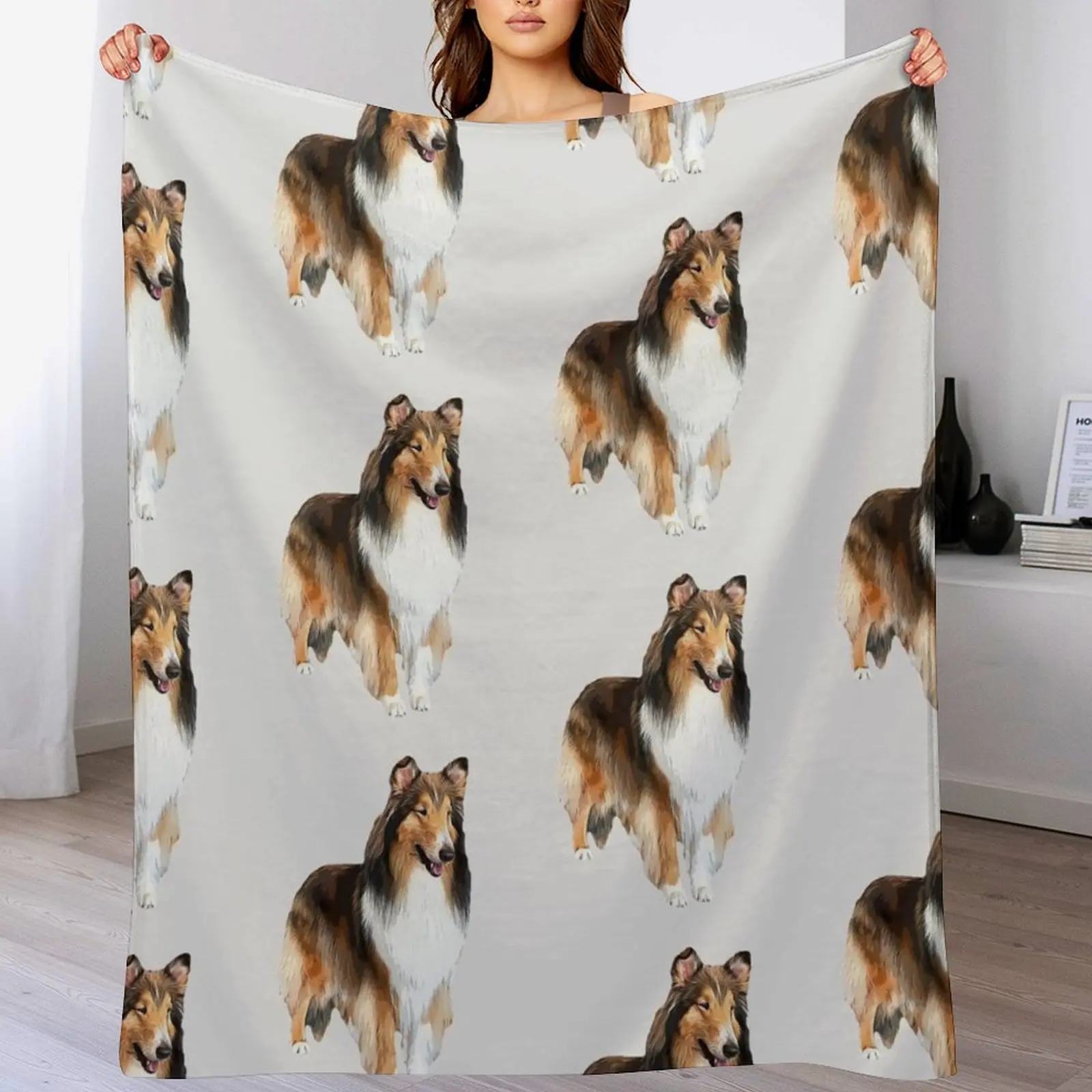 Rough Collie Stunning Look! Throw Blanket Quilt Soft Beds Blankets