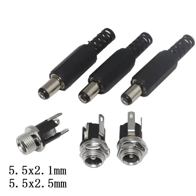 【10-2Set】DC Power Supply Plug Connector Female Metal Panel Mount Socket Jack Plug Connector 5.5x2.1mm 5.5X2.5MM