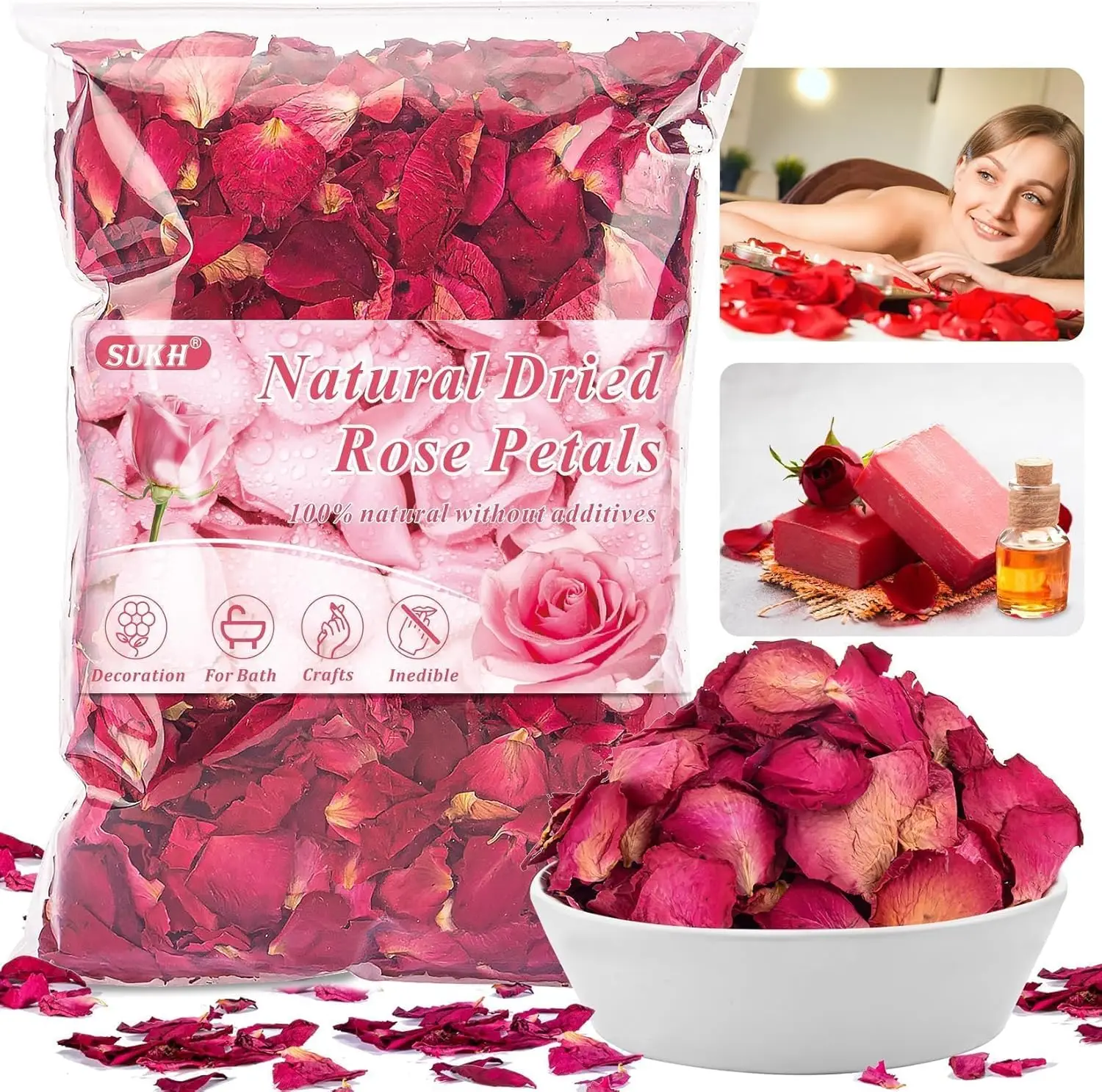 

Dried Rose Petals 7 oz, Natural Real Rose Petals for Bath, Soap, Candle, Wedding Confetti, DIY Crafts
