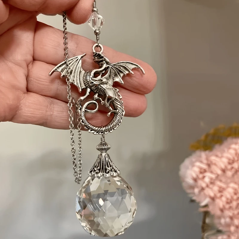 Vintage Flying Dragon Crystal Sun Catcher Creative Aesthetic Car Pendant Garden Window Hanging Decor Ornament