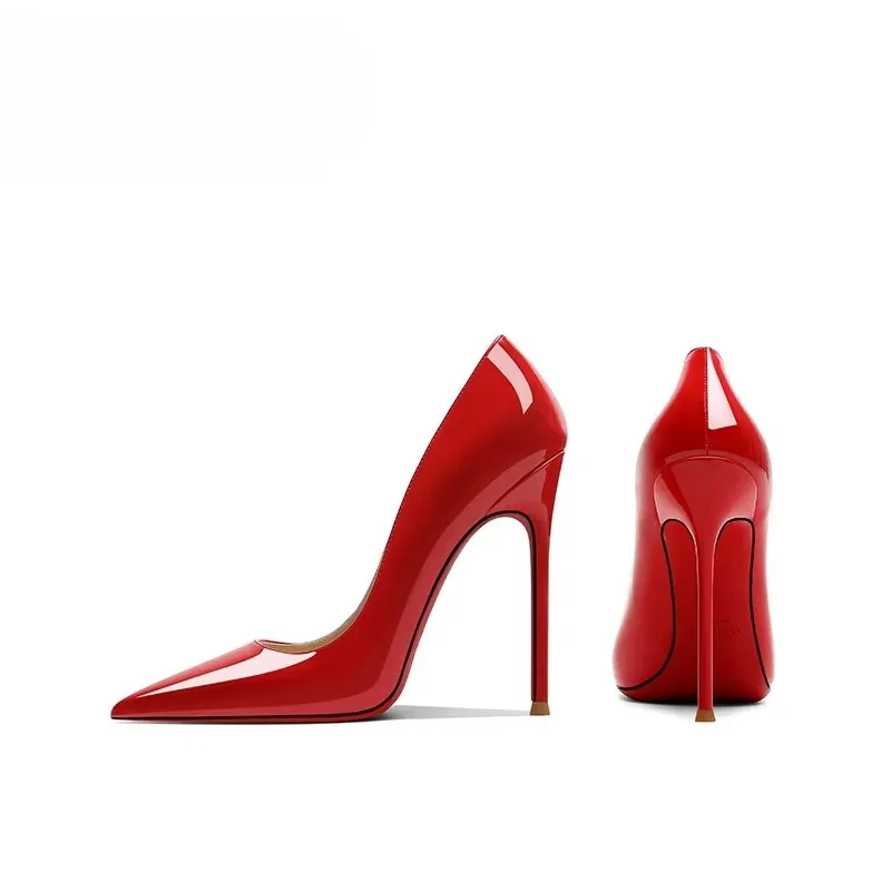New Red soled Night DJ High Heels, Sexy Black Lacquer Leather Women's Shoes, Pointed and Stylish Professional Single Shoes