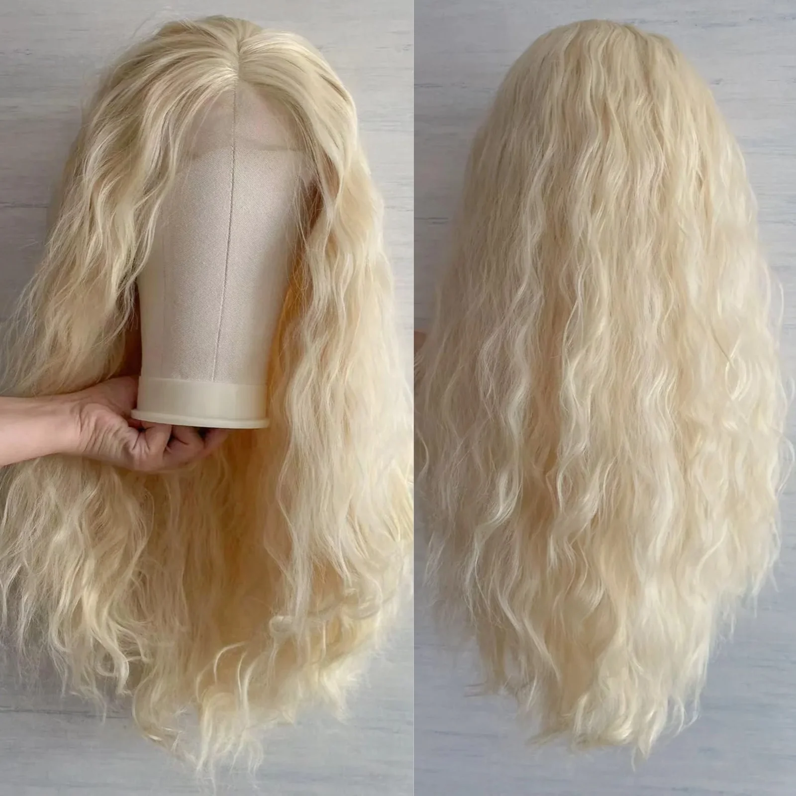 

613 Длинные светлые вьющиеся волнистые парики спереди для женщин Медовый блондин Волна воды Натуральные вьющиеся бесклеевые синтетические 13X4 Фронтальные ежедневные