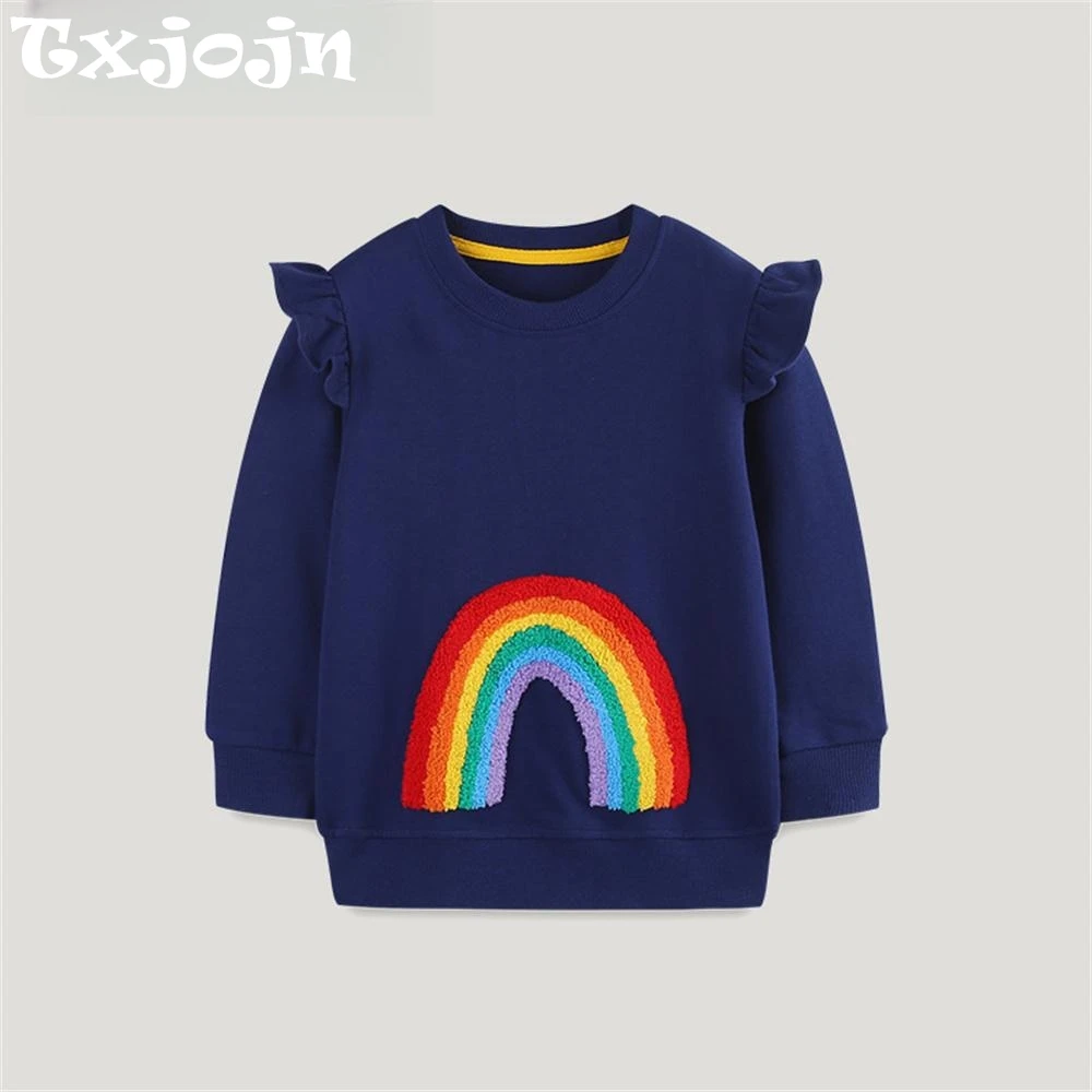

Daily Casual Kids Long Sleeve Hoodie School Outfit Durable Comfortable Cotton Children's Pullover Rainbow Print Sweatshirt