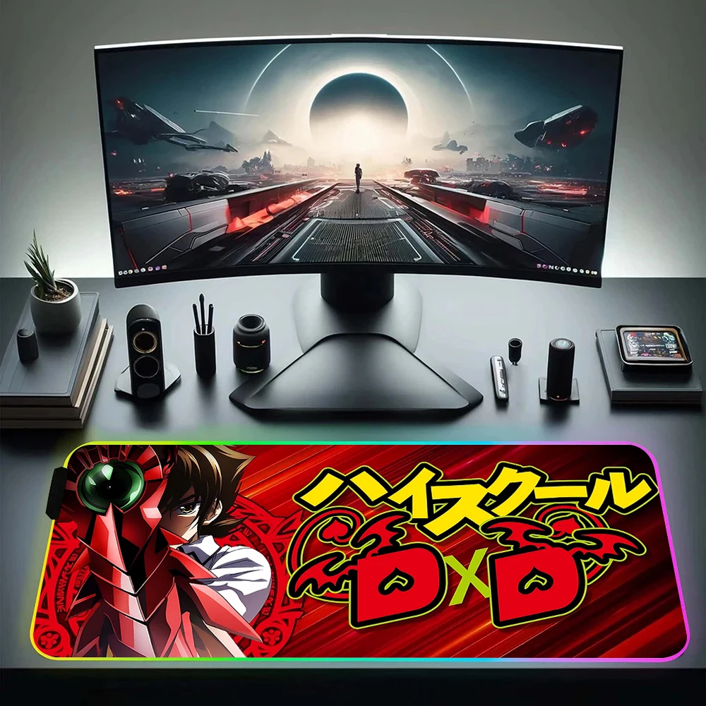 High School DxD RGB Pc Gamer Keyboard Mouse Pad Mousepad LED Glowing Mouse Mats Rubber Gaming Computer Mausepad