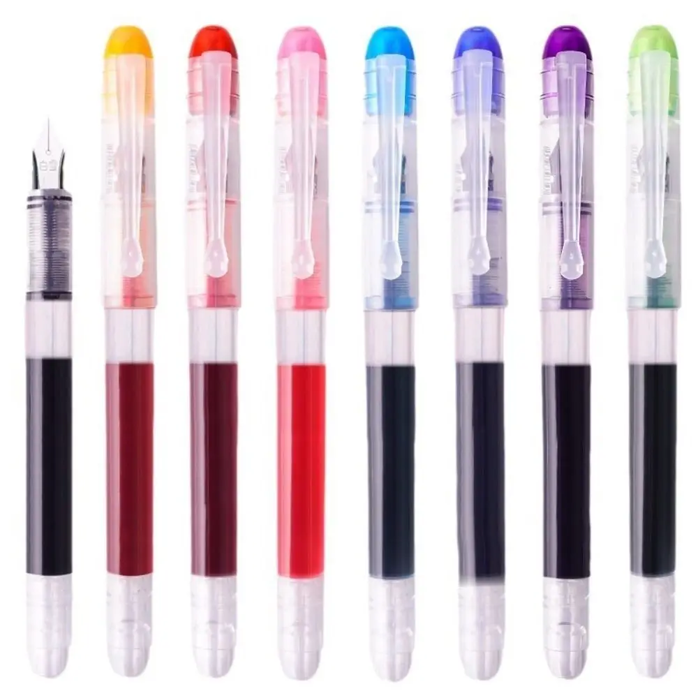 Large Capacity Fountain Pen F Nib Quick-Drying Writing Ink Pens Multi-Color Stationery Straight Liquid Pen Office Accessories