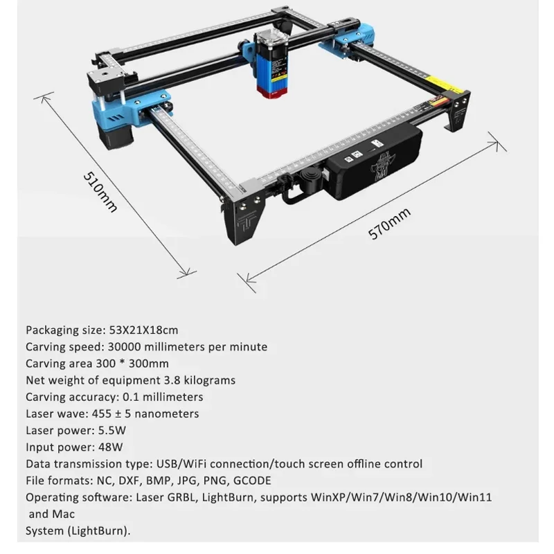 TTS-55Pro Laser Engraving Machine Metal Laser Tag DIY Tools Laser Cutting Machine Marking Machine for Wood Acrylic Leather