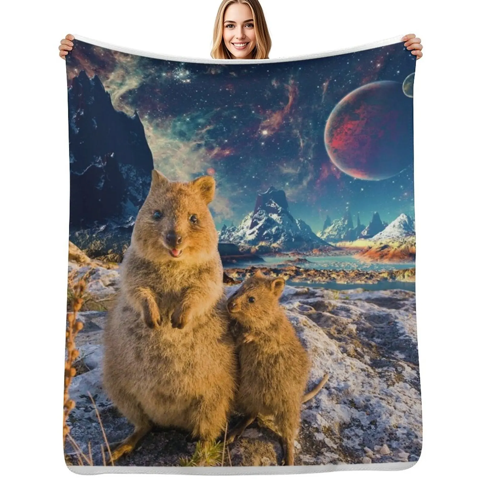 Happy Quokka Trip to Space Throw Blanket Ultra Plush Cozy Blanket for Napping Sleeping