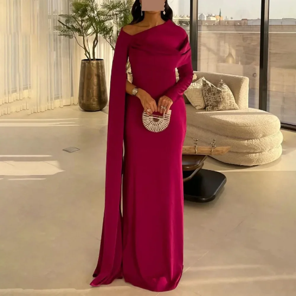 

ROYET Pleat Sweep Train One Shoulder Long Sleeve Mermaid Formal Evening Dress Floor Length Formal Prom Gown Customized New