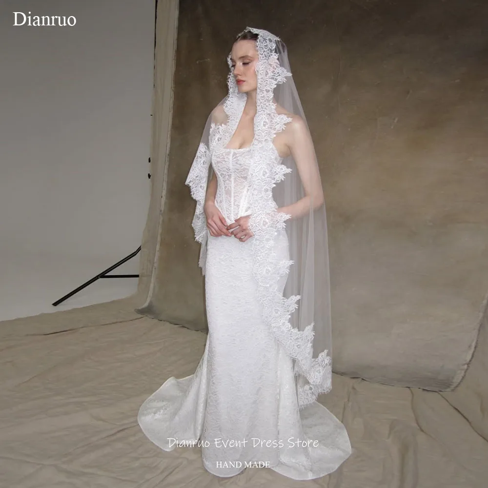 Dianruo Handmade Lace Up Back Wedding Dress Sleeveless Mermaid Vestido Novia Civil Appliques Graceful Robe De Mariée Customized