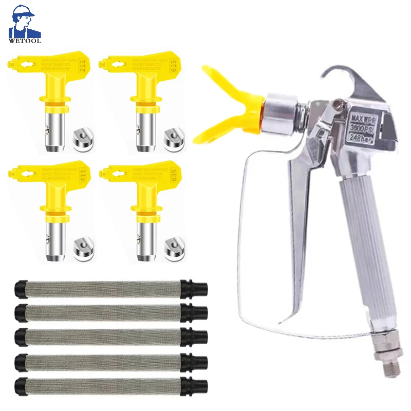 Wetool High Pressure Airless Paint Spray Gun, High Pressure 3600 PSI with 4 x Swivel Joint 211 615 411 635 and 6 x Filter