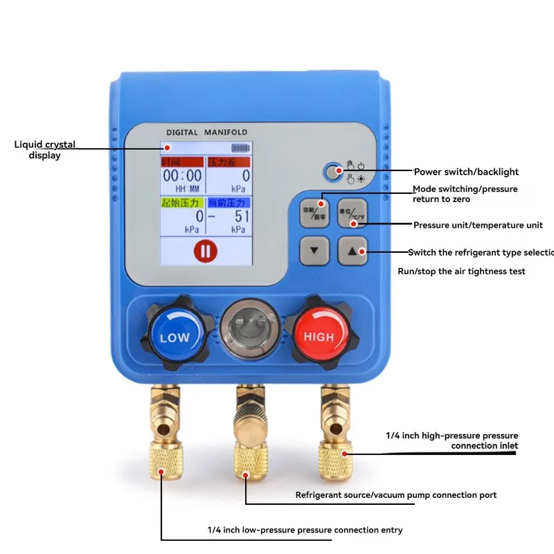 AAAN-Leak Test Dual Digital For 92 Refrigerant Manifold Gauge For HVAC Car AC Charging Pressure Temperature Measurement