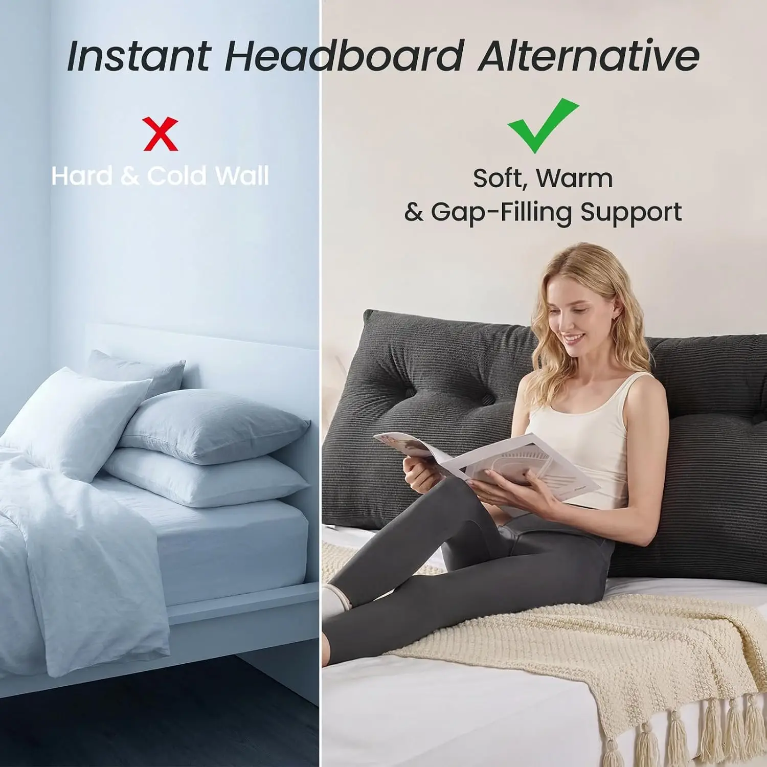 Headboard Pillow King, Wedge Pillow Headboard, Dark Grey | Triangle Backrest Cushion For Sitting Or Reading In Bed, Dorm