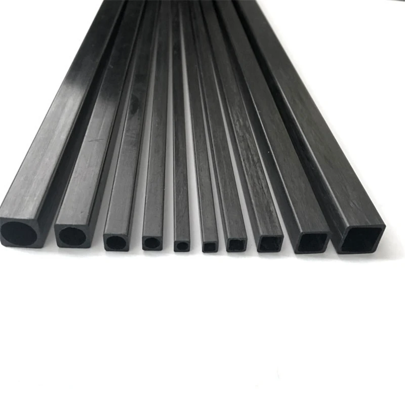6pcs 1.4 mm - 10 mm Square Pultruded Carbon Fiber Tube Outside Square Inside Round Length 500mm Drone Accessories