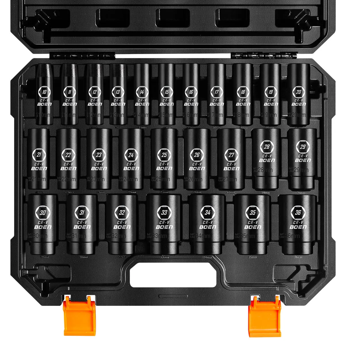 

boen 10mm-36mm 1/2” Drive Metric Socket Set, Impact Deep Socket, 6-Point Axle Nut Socket with Portable Case