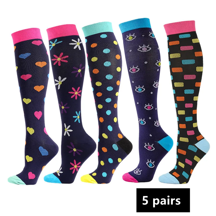 5pairs  High Elastic Color Eye Pattern Compression Socks Sport Pressure Socks For Men Women Running Cycling Gym