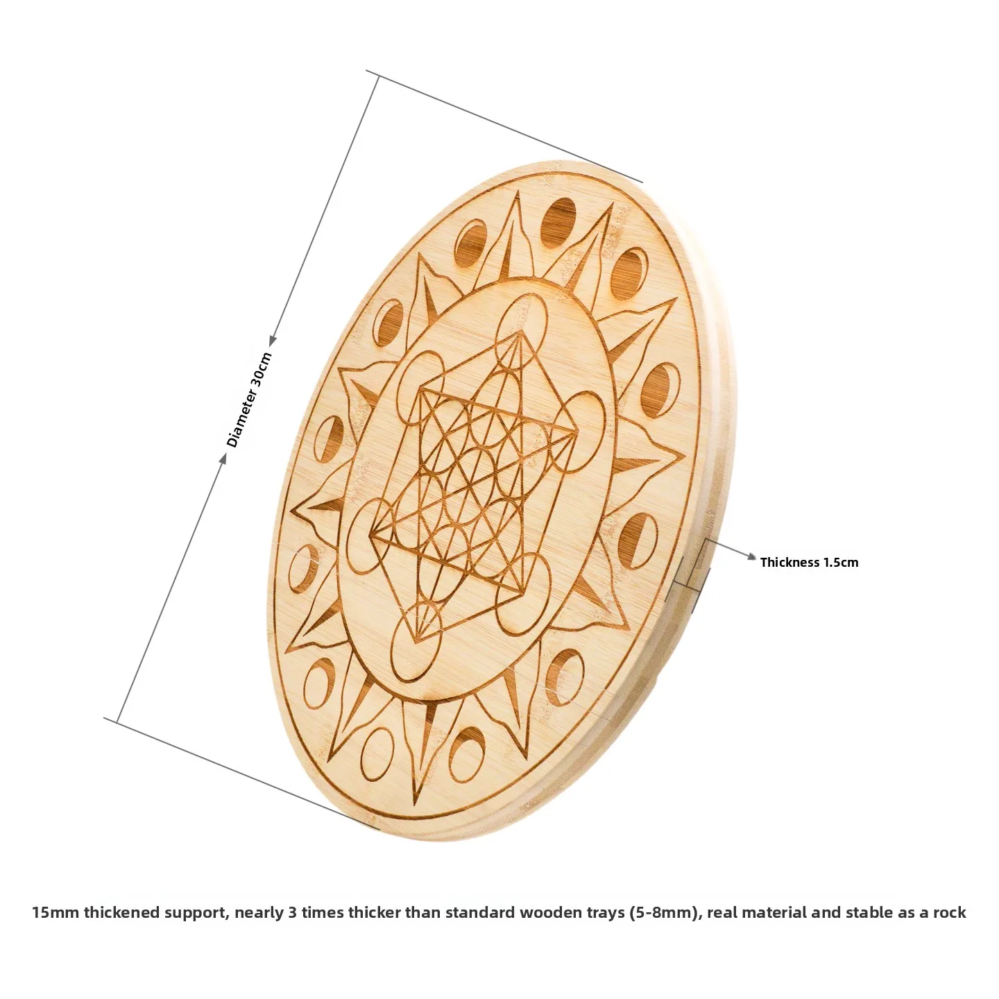 Natural Nan Bamboo Large Crystal Grid Board Solid Wood Sacred Geometry Tray Meditation Crystal Arrangement Altar Decor