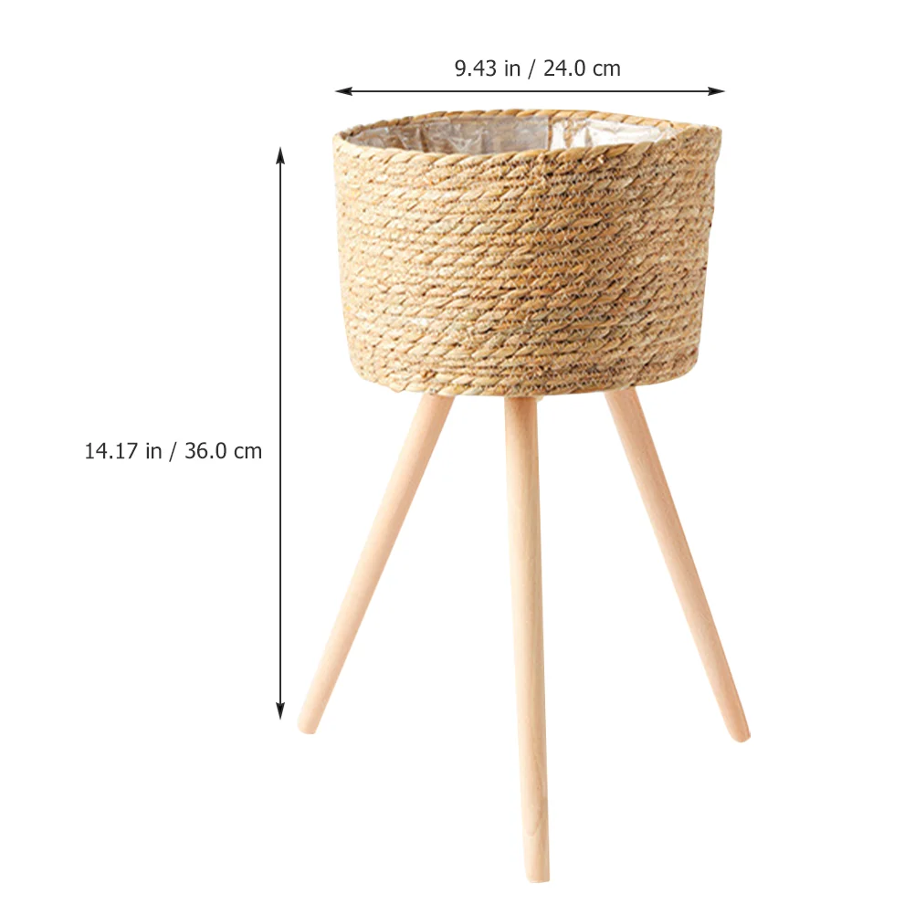 Wood Woven Plant Pot on Standing Legs Household Planter Pot Basket Wood Plants Weaving Flowerpot Storage Basket