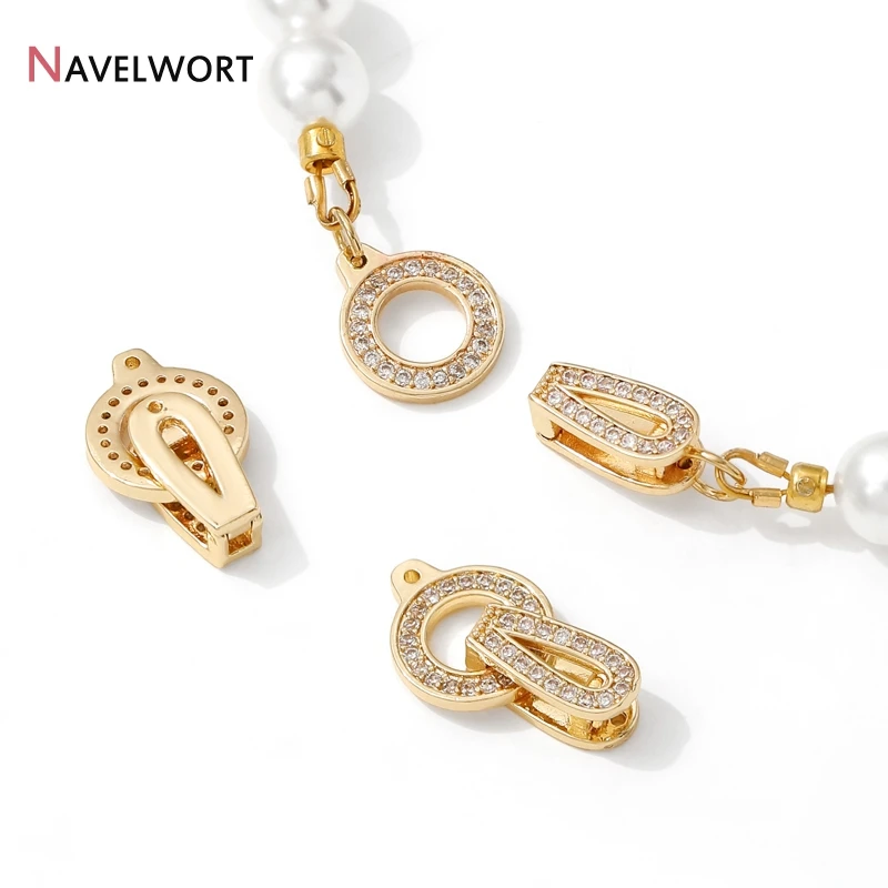 1/2/3Pcs 14K Gold Plated Round  Brass With Zircon Bracelet Clasps Connector Clasps,For DIY Bracelet Necklace Making Accessories view 5