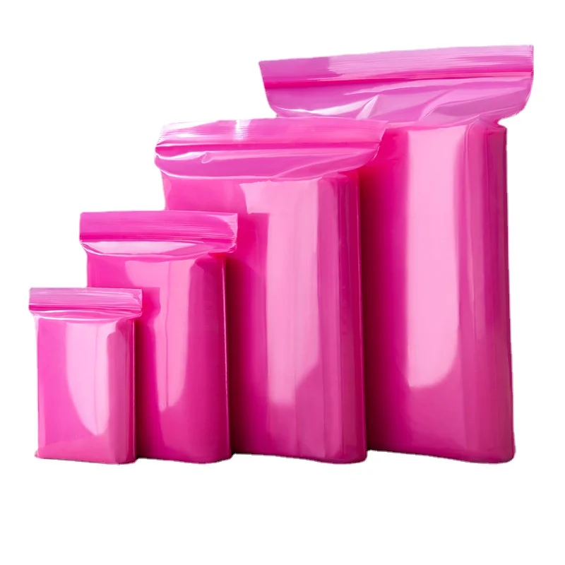 100Pcs PE Pink Thickened 0.13mm Clear Zip Lock Bags Dustproof Sealed Bag Pull Bone Plastic Storage Bag Reclosable Poly Zip Bags