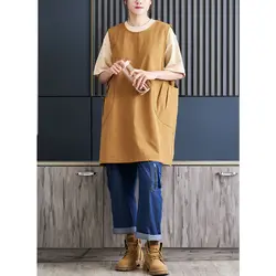 Retro Fashion Vest Enlarged Size Men and Women Home Kitchen Anti Fouling Apron Enlarged Pocket Back Button Design Cover