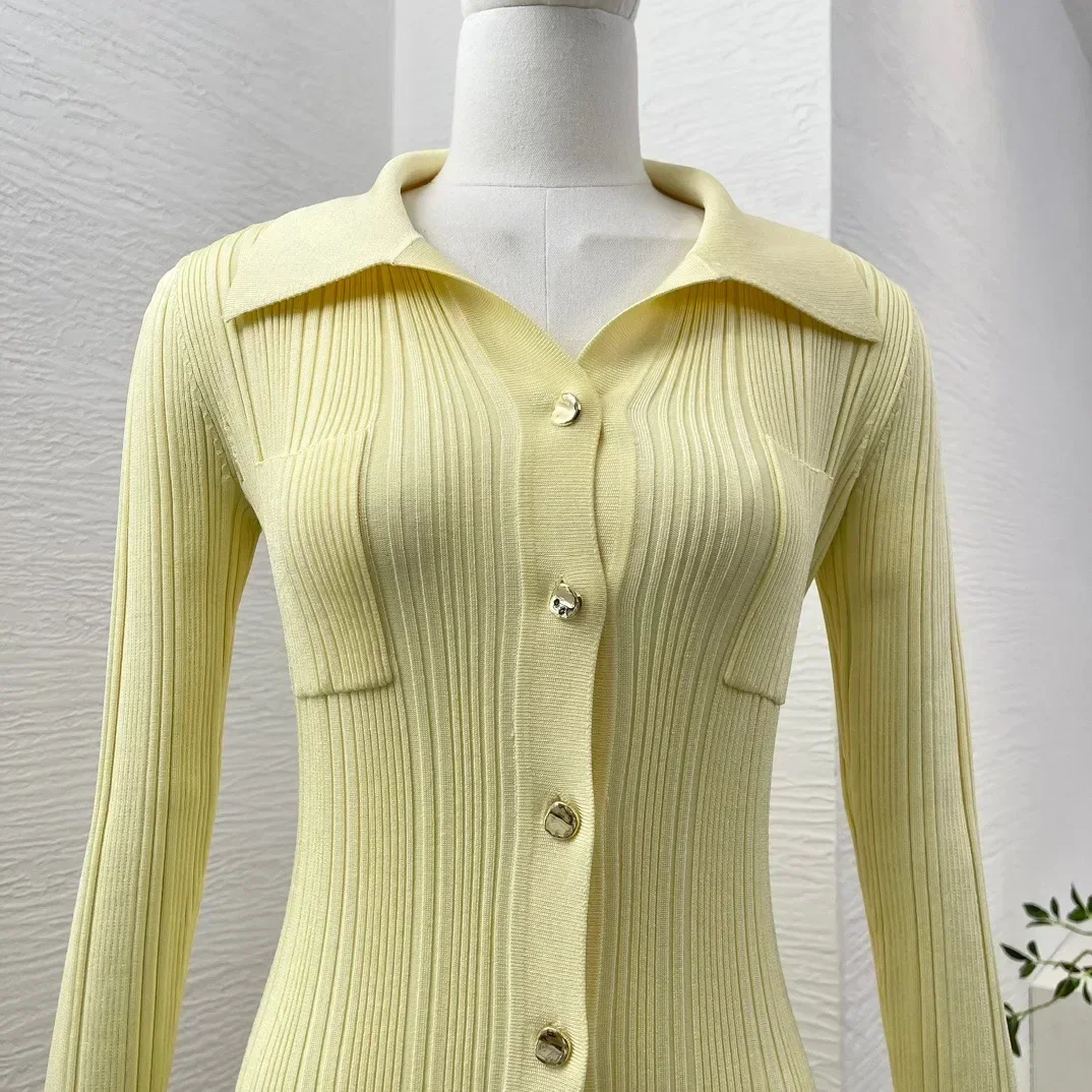 Vestido Midi de manga comprida amarelo slim fit feminino, vestido sereia, roupa de alta qualidade, novo, 2022