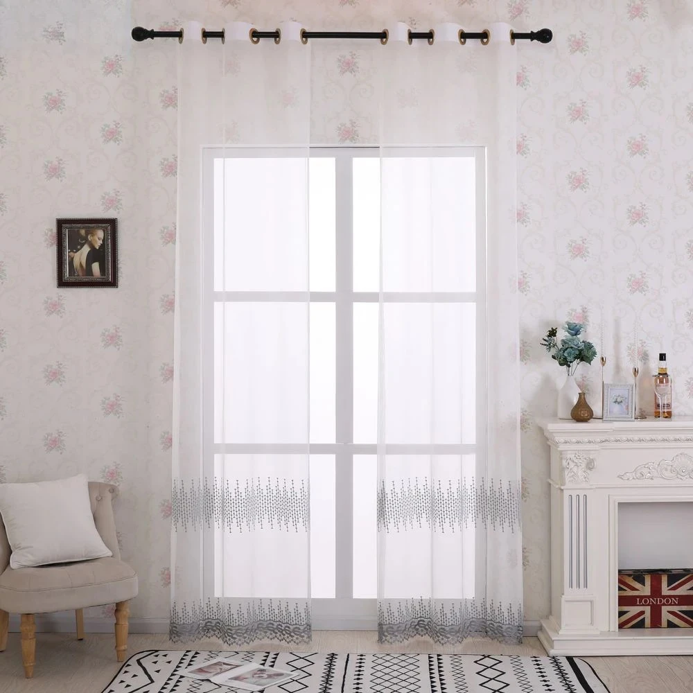Custom Scalloped European Style Floral Embroidery Voile Tulle Transparent Curtains High Quality for Living Room Bedroom
