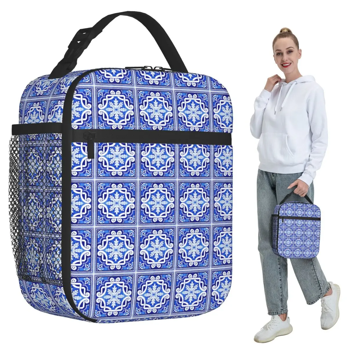 

Azulejo португальская плитка акварельные произведения искусства изолированная сумка для обеда для женщин офисный холодильник термобокс для еды сумка ланч-боксы