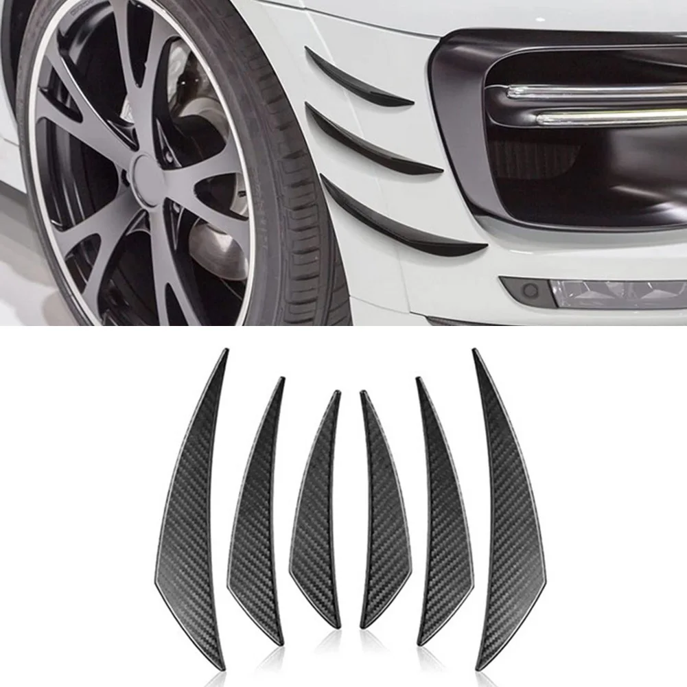 

Front Bumper Decal Spoiler Canards Kit Set Sticker Vehicle 6PCS Car Carbon Fiber Black Lip Splitter Sticker High Quality
