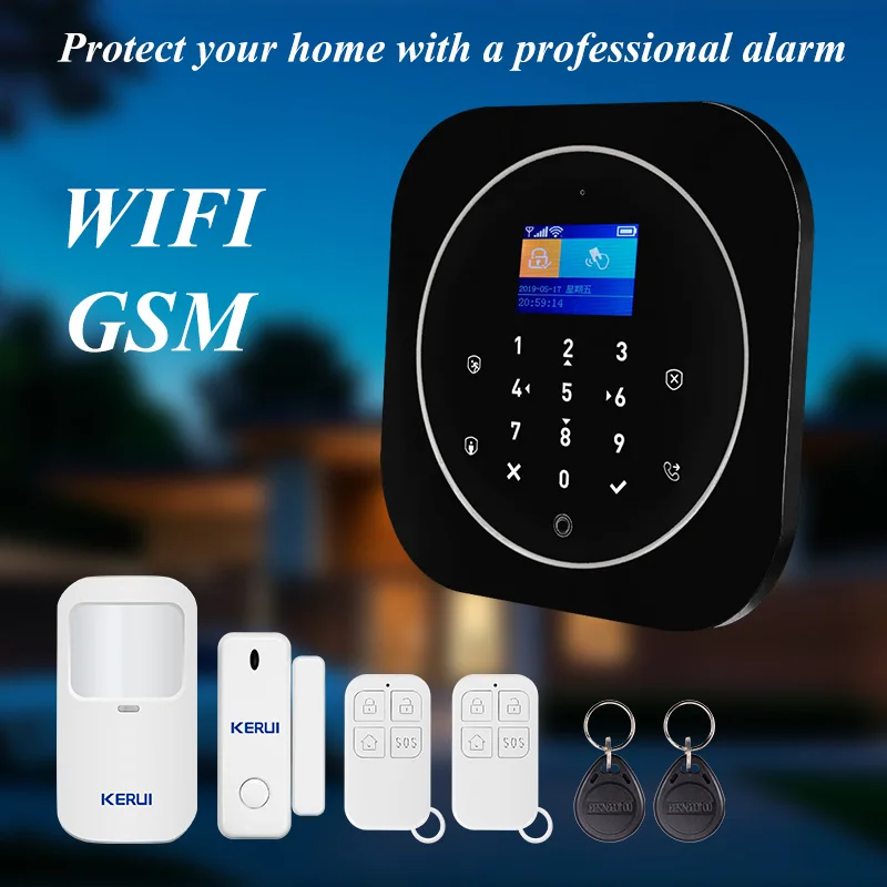 مجموعة نظام إنذار KERUI للمنزل مضاد للسرقة WIFI/GSM إنذار منزلي مع مستشعر حركة مضاد للحيوانات الأليفة مستشعر الباب G12 صفارة الإنذار Alexa