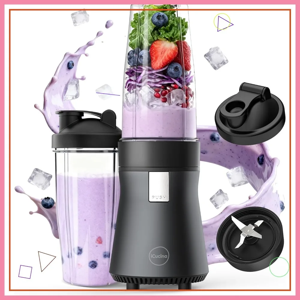 

Personal Blender for Smoothies and Shakes, 500W Motor with Pulse Tech, 2 Portable Cups for Ice Crush and Frozen Drinks