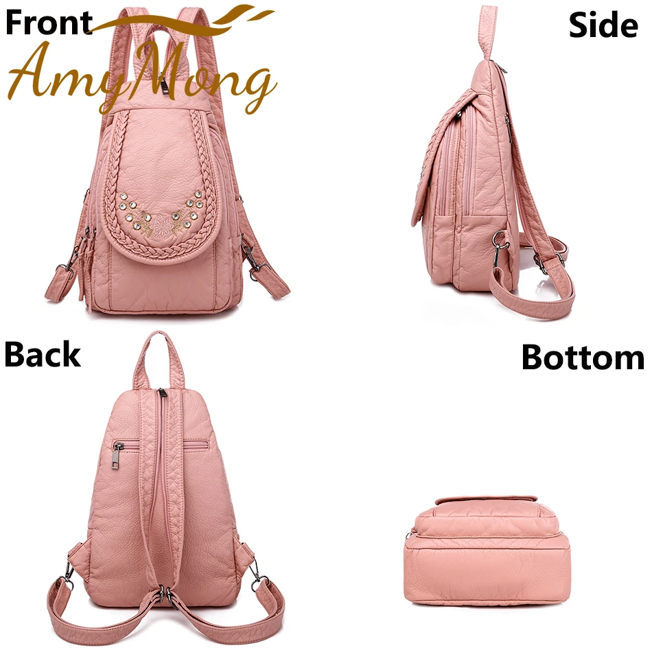 3 In 1 Summer Ladies Lovely Cat Backpack Purse Washed Soft Leather Bagpack for School Teenagers Girls Small Shoulder Sling Bag