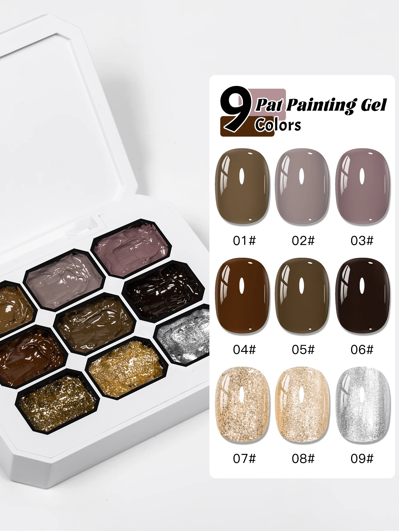 MTSSII เจลทาเล็บแบบแข็ง 9 ช่อง สีโมคค่ามูส เจลกลิตเตอร์วิบวับ 9 สี ทาเล็บไล่สี