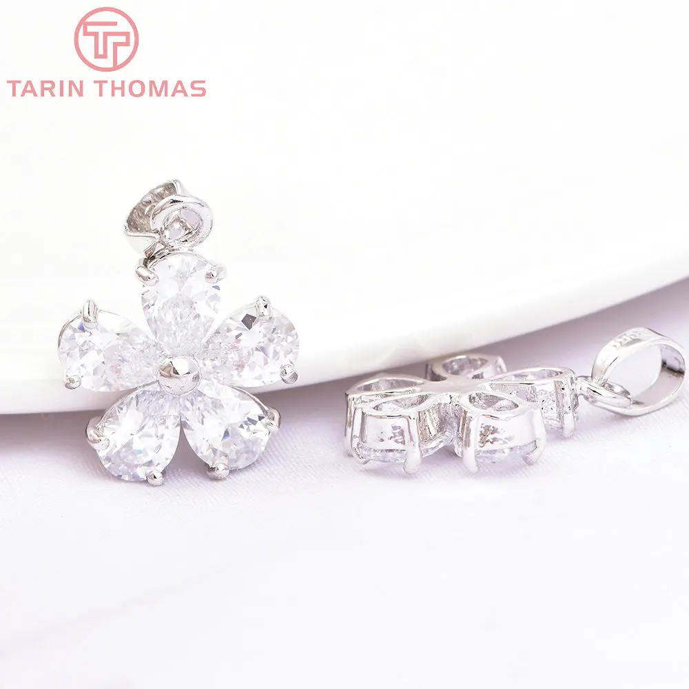(278) 2PCS 23x15MM 15x19MM 24K Gold Color Brass with Zircon Flower Charms Pendants High Quality  Jewelry Findings Accessories