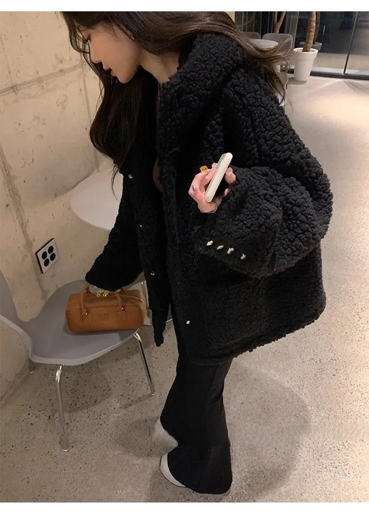 

Куртка из овечьей шерсти в корейском стиле с планкой, отверстием с разрезом, пространственное отверстие, апертура, отверстие, полость, полая, вакуумная пустость, нейтральный