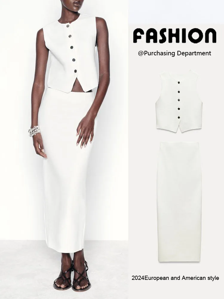 

New Autumn Women's Faion Set with Buttonl Svel Vest And Slim f-length Skirt Ele Sle 2024 Season