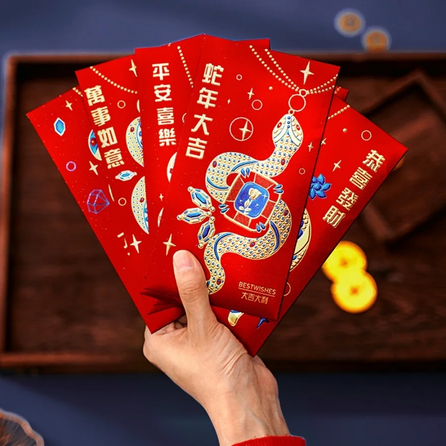 6pcs/pack 2025 Year of Snake Spring Festival Red Envelope Bag Chinese New Year Shopping Mall Restaurant Home Decoration Pendant