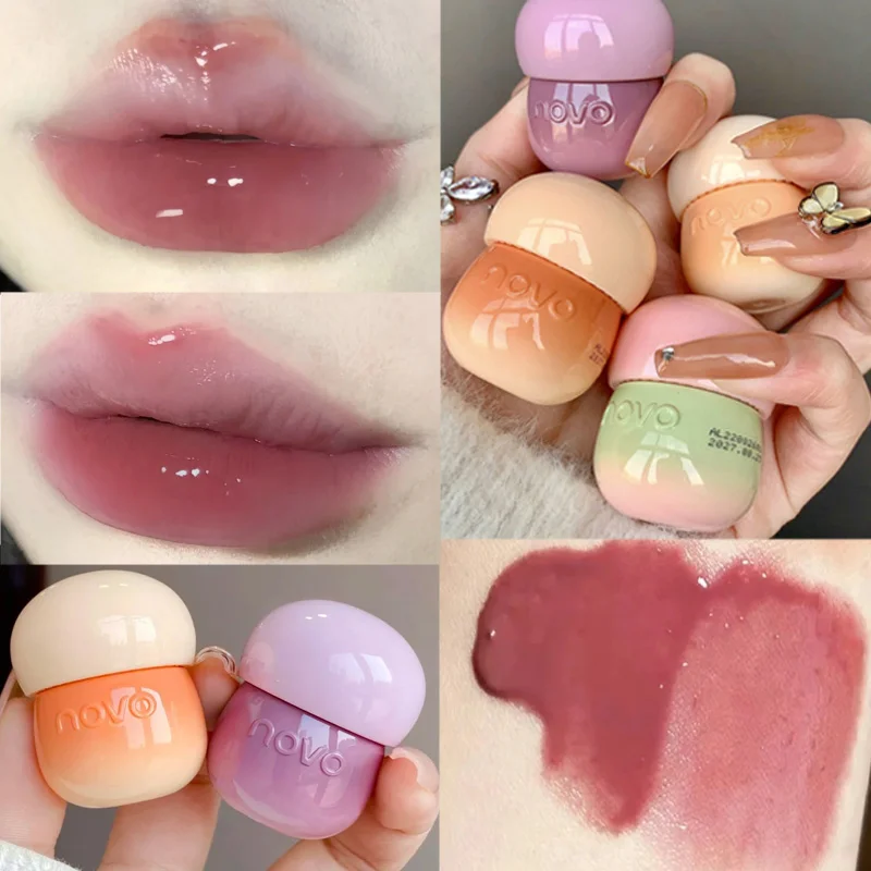 Gelee-Lipgloss in Dosen, Spiegel, feuchtigkeitsspendend, langlebig, Lippenglasur, wasserfest, nicht klebrig, Tasse, natürliche Lippentönung, Lippen, Make-up, Kosmetik