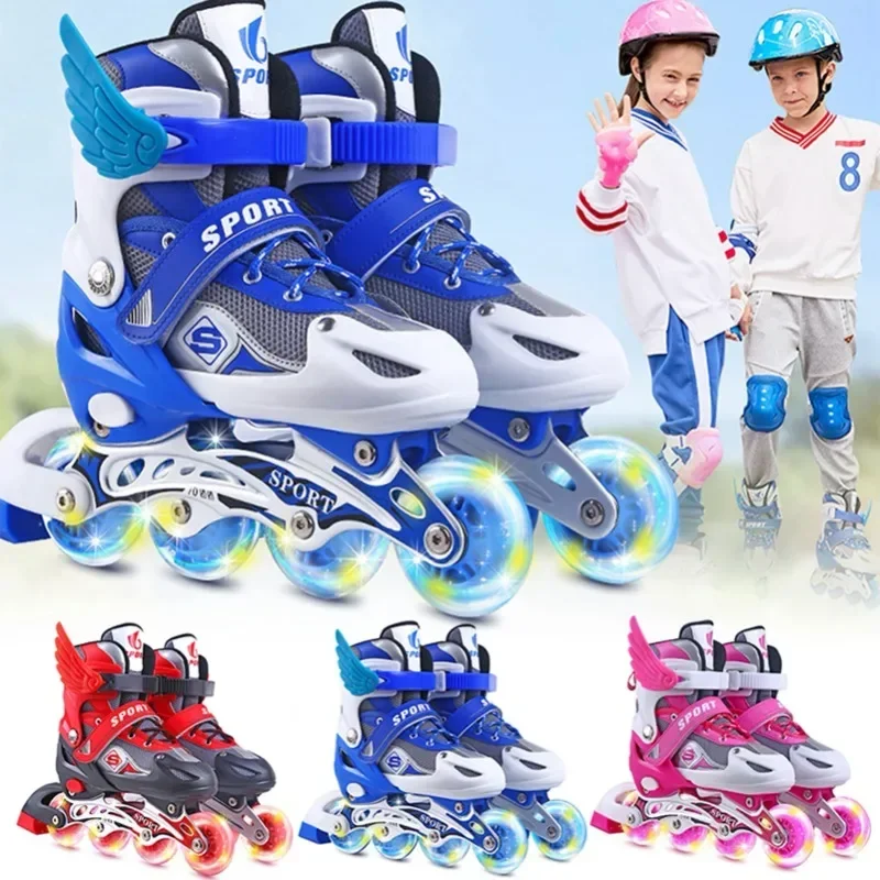 Hot Sale Children Adjustable Skates Roller Skates Boy\'s Girl\'s Full Set Kids Inline Skates Combo Set Wheels Flash Skating Shoes