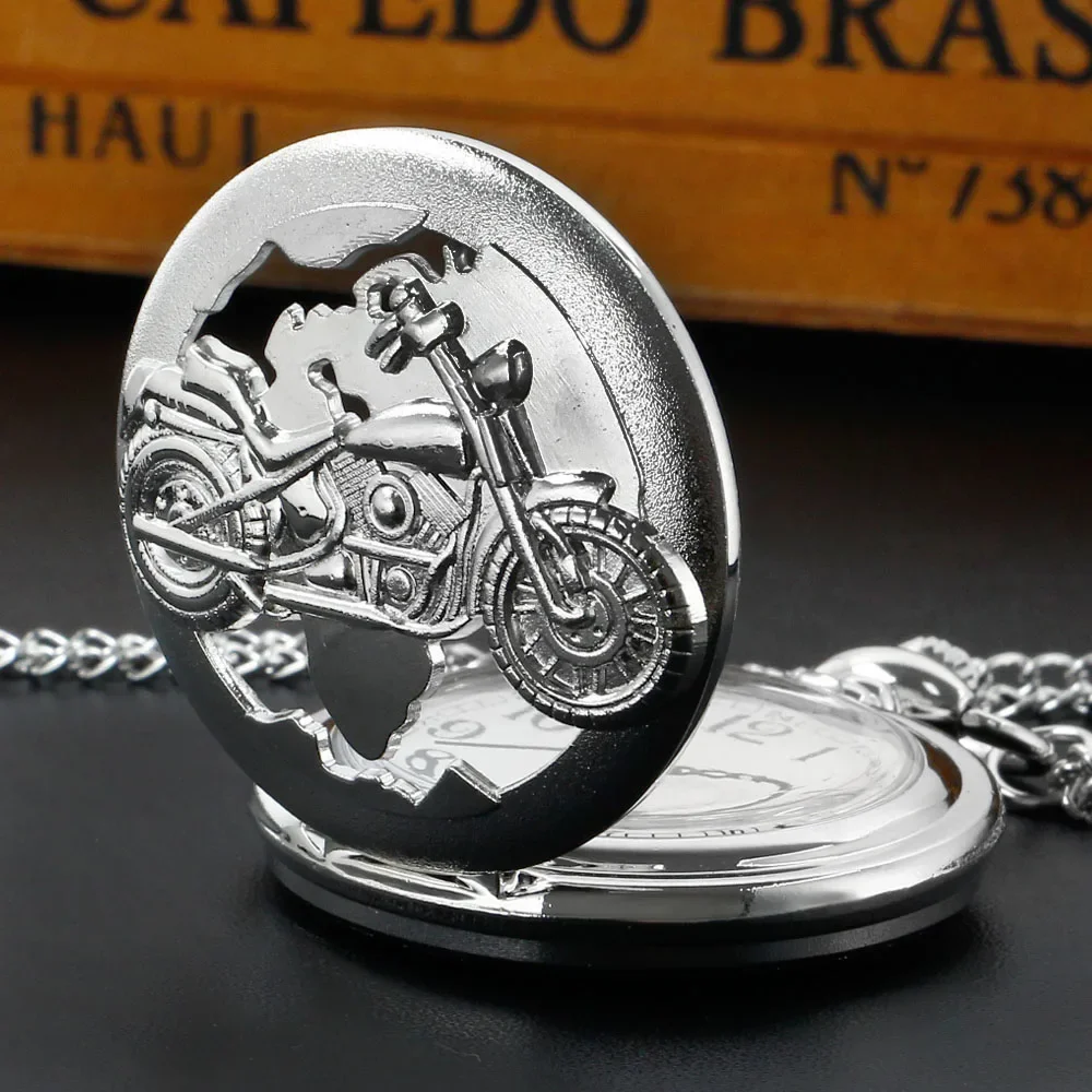 Motorcycle design Luxury Quartz Pocket Watch Fashion Necklace Pendant Chain Jewelry Gift Steampunk Clock for Men Women